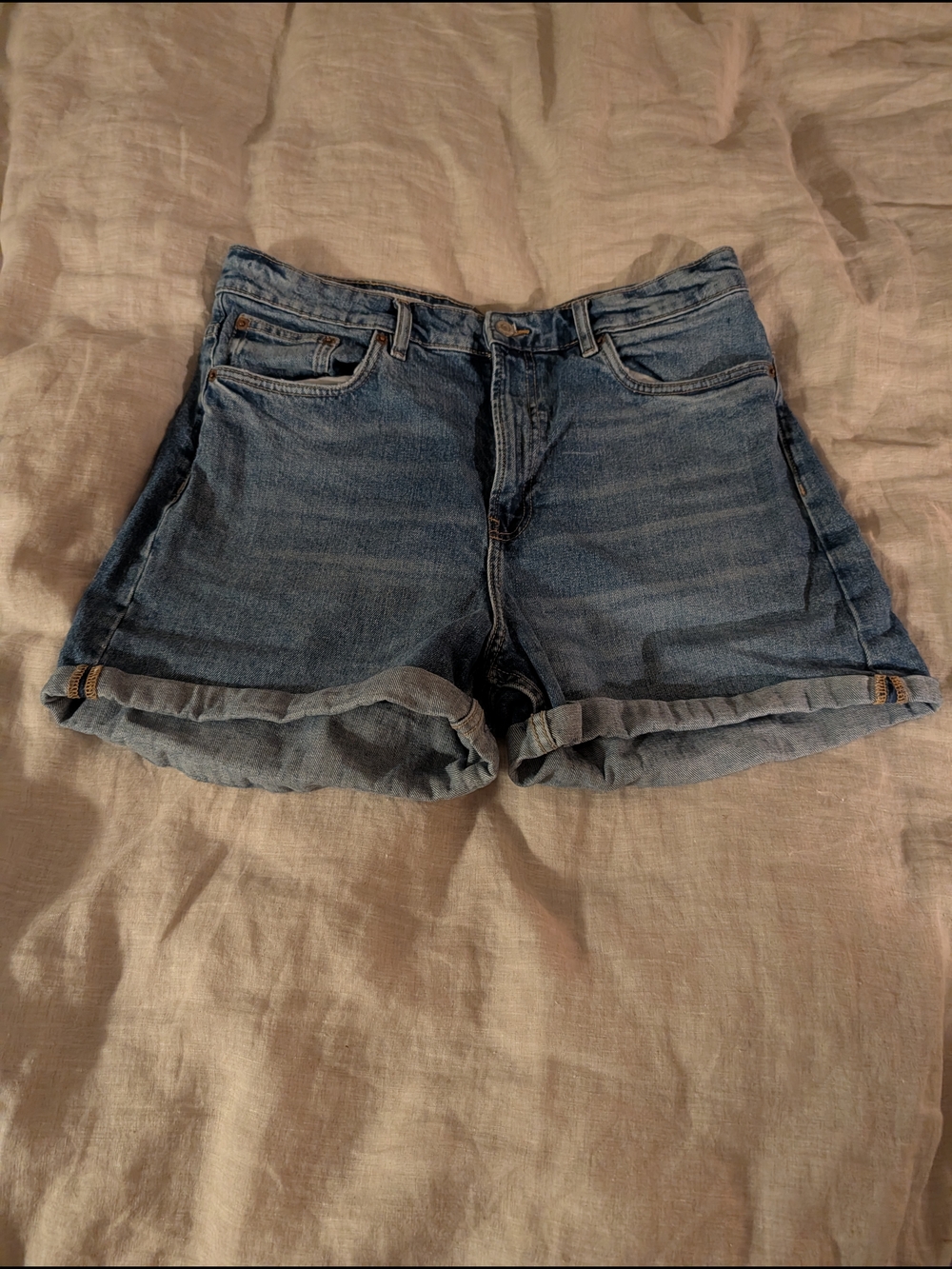 Zara Blue Rolled-Hem Denim Shorts